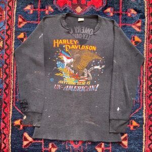 Vintage 70s Harley Davidson Graphic Faded Distressed Thermal Longsleeve T-Shirt